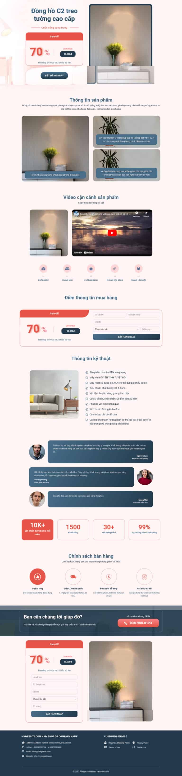 Theme wordpress lading pape bán đồng hồ treo tường